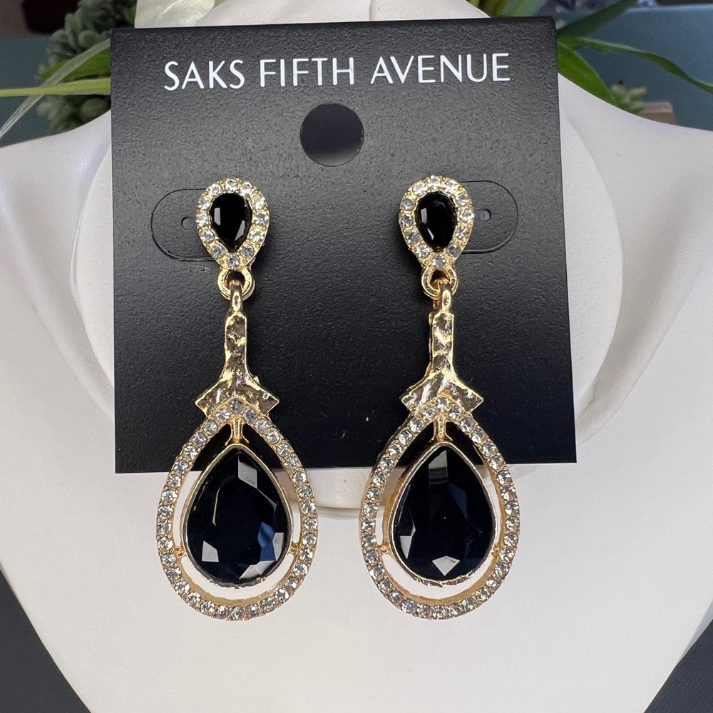 Saks Fifth Avenue Black/Gold Double Tear Drop Earrings